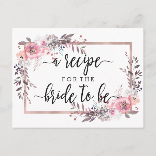 Blush  Rose Gold Framed Bridal Shower Recipe Card
