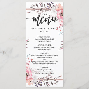 Blush & Rose Gold Framed Floral Wedding Menu