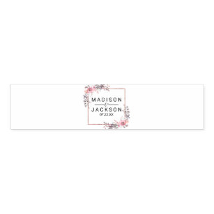 Blush & Rose Gold Framed Floral Wedding Monogram Napkin Bands
