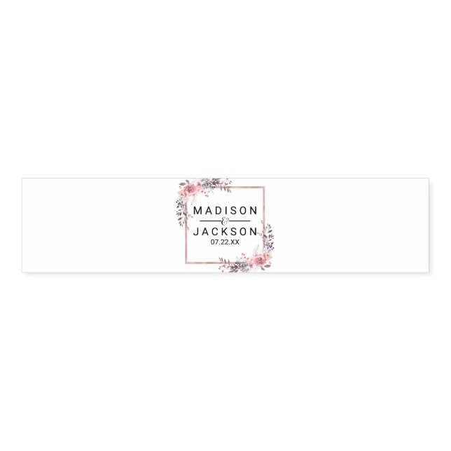 Blush & Rose Gold Framed Floral Wedding Monogram Napkin Bands (Unfolded)