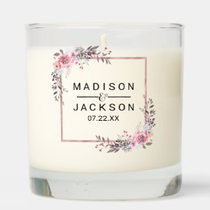 Blush & Rose Gold Framed Floral Wedding Monogram Scented Candle