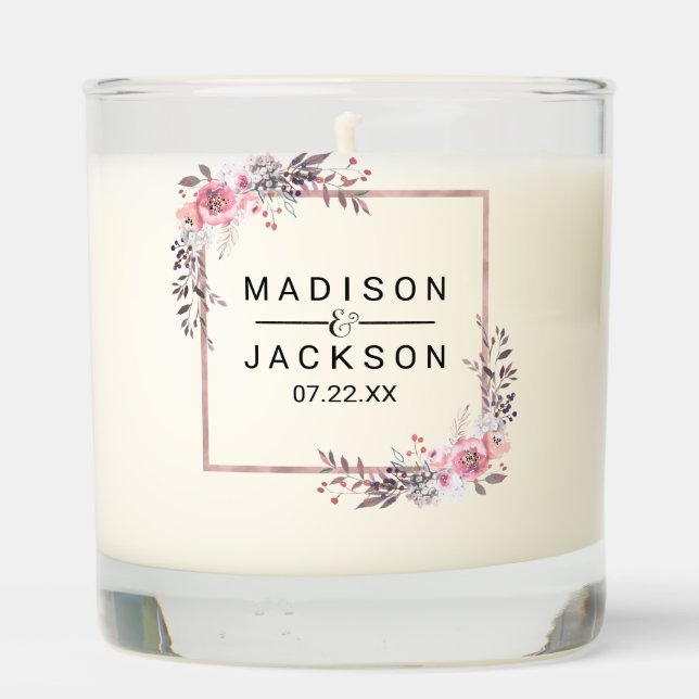 Blush & Rose Gold Framed Floral Wedding Monogram Scented Candle (Back)