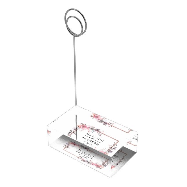 Blush & Rose Gold Framed Floral Wedding Monogram Table Number Holder (Corner)