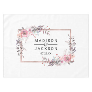 Blush & Rose Gold Framed Floral Wedding Monogram Tablecloth
