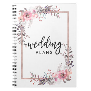 Blush & Rose Gold Framed Floral Wedding Planner Notebook