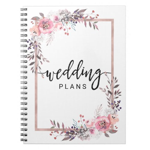 Blush  Rose Gold Framed Floral Wedding Planner Notebook