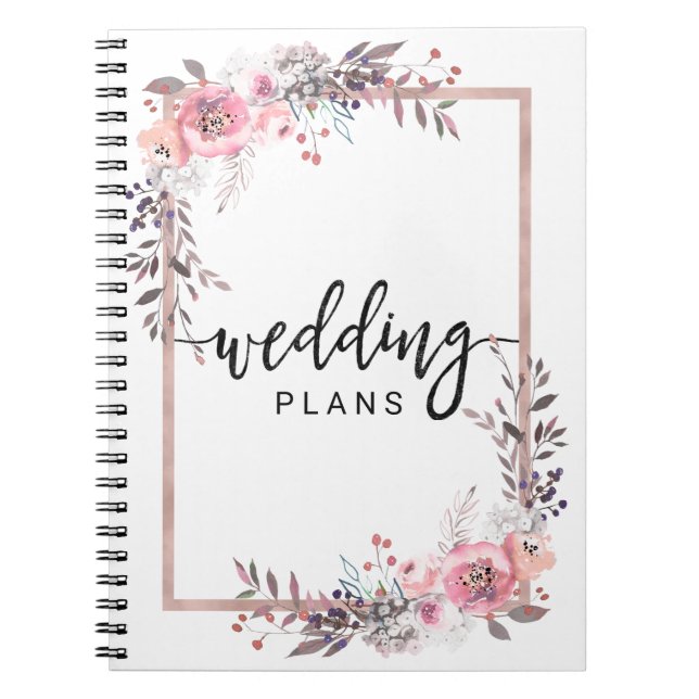 Blush & Rose Gold Framed Floral Wedding Planner Notebook (Front)