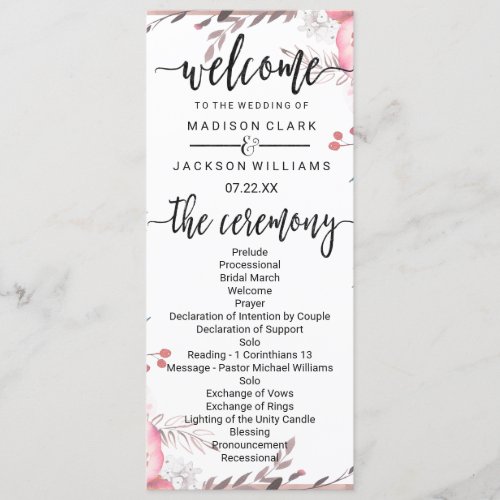 Blush  Rose Gold Framed Floral Wedding Program