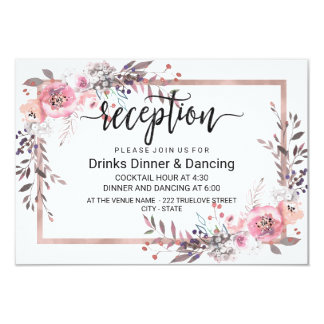 Blush & Rose Gold Framed Floral Wedding Reception Card
