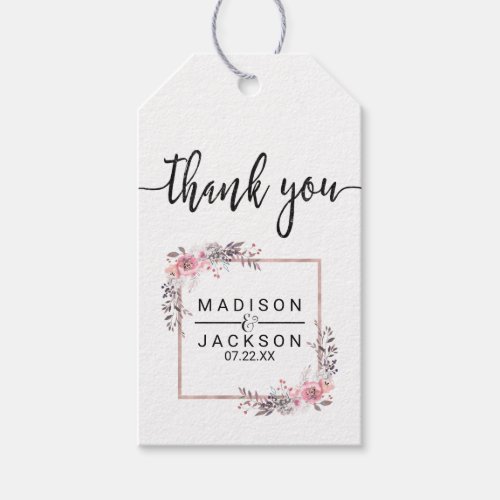 Blush  Rose Gold Framed Floral Wedding Thank You Gift Tags