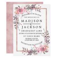 Blush & Rose Gold Framed Wedding Invitations