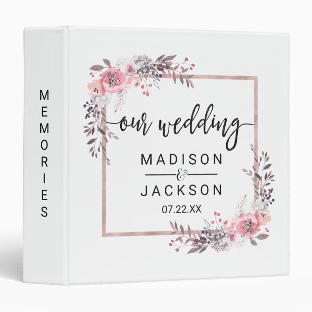 Blush & Rose Gold Framed Wedding Photo Album Binder (Front/Spine)