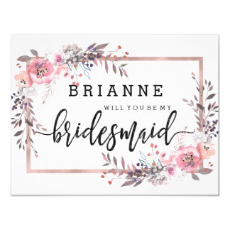 Blush & Rose Gold Framed Will You Be My Bridesmaid Card