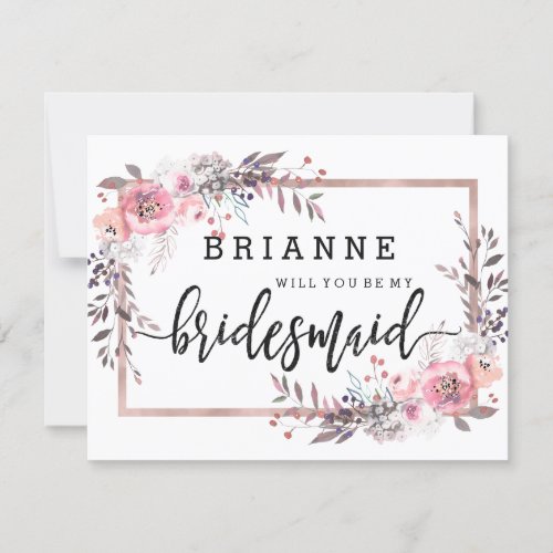 Blush  Rose Gold Framed Will You Be My Bridesmaid Invitation