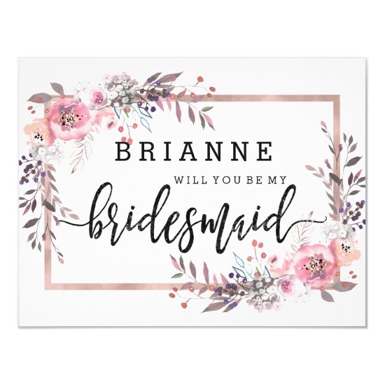 Blush & Rose Gold Framed Will You Be My Bridesmaid Invitation