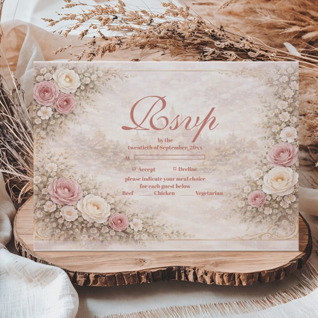 Blush Rose Gold Garden Quinceañera RSVP Card (Creator Uploaded)