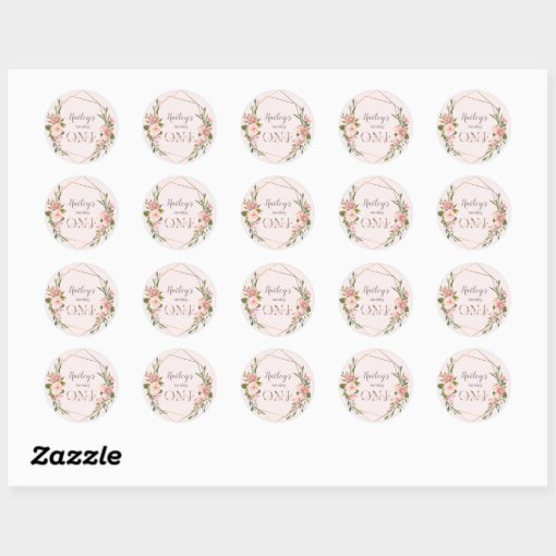 Blush & Rose Gold Girl Turning One Classic Round Sticker 