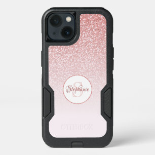 Blush Rose Gold Gitter Ombre Round Monogram iPhone 13 Case