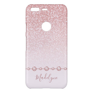 Blush Rose Gold Gitter Ombre Round Monogram Uncommon Google Pixel Case
