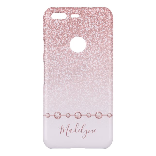 Blush Rose Gold Gitter Ombre Round Monogram Uncommon Google Pixel Case (Back)