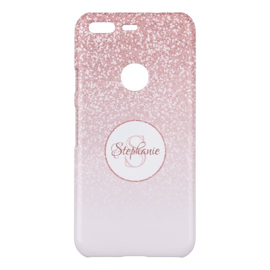 Blush Rose Gold Gitter Ombre Round Monogram Uncommon Google Pixel Case Zazzle Com