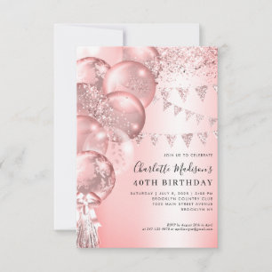Blush Rose Gold Glitter Balloon Any Age Birthday Note Card