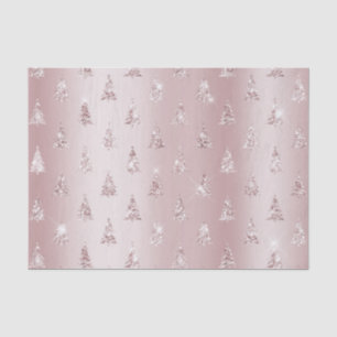 Blush Rose Gold Glitter Christmas Trees Tissue Paper