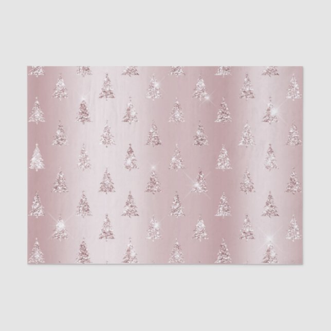 Blush Rose Gold Glitter Christmas Trees Tissue Paper (Front)