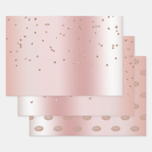 Blush Rose Gold Glitter Confetti Kisses Hearts Wrapping Paper Sheets