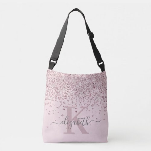 Blush Rose Gold Glitter Diamond Monogrammed Crossbody Bag