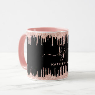 Blush Rose Gold Glitter Drips 2 Monogram Script Co Mug