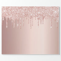 Rose gold blush pink glitter drips bow wrapping paper