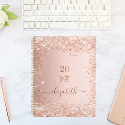 Blush rose gold glitter dust monogram name 2024 planner