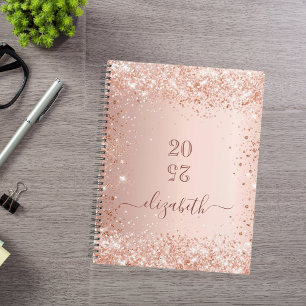 Blush rose gold glitter dust monogram name 2026 planner