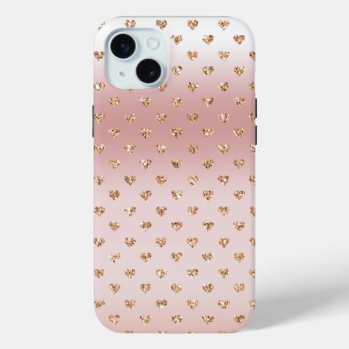 Blush Rose Gold Glitter Hearts  iPhone 15 Plus Case