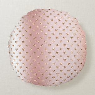 Blush Rose Gold Glitter Hearts Round Pillow