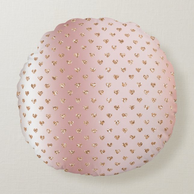 Blush Rose Gold Glitter Hearts  Round Pillow (Front)
