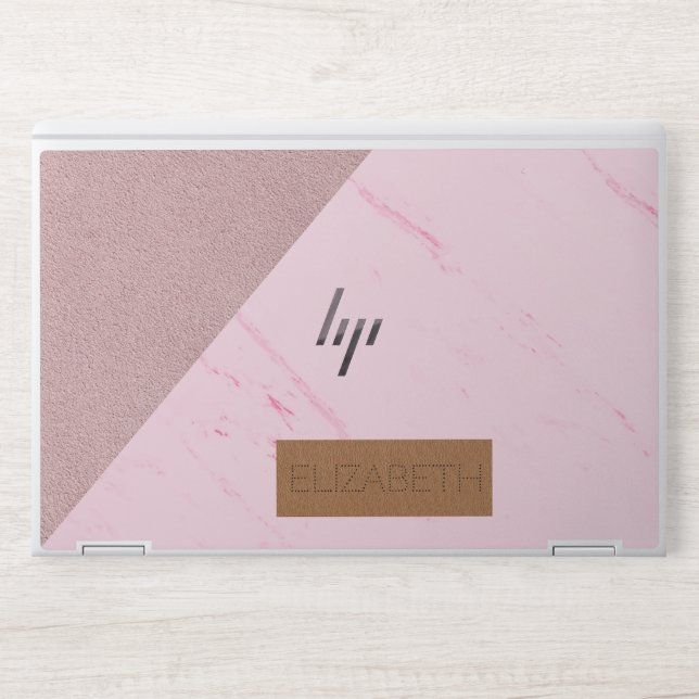  Blush Rose Gold Glitter  Leather Faux Marble  HP Laptop Skin (Front)