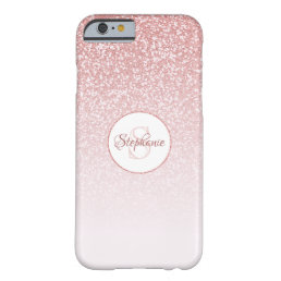 Blush Rose Gold Glitter Monogram Barely There iPhone 6 Case