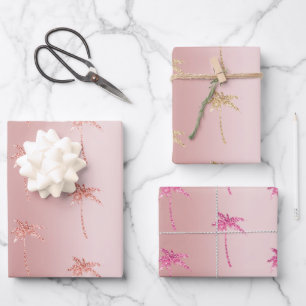 Blush Rose Gold Glitter Palm Trees Wrapping Paper Sheets