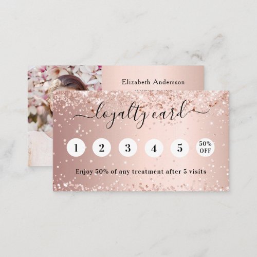 Blush rose gold glitter qr code photo loyalty card