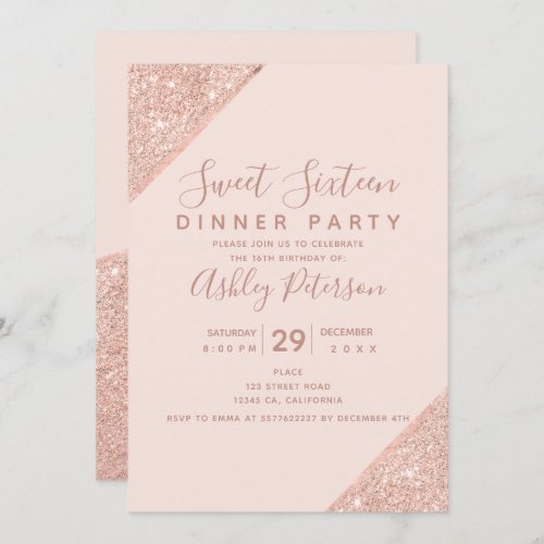 Blush rose gold glitter sparkles Sweet Sixteen Invitation