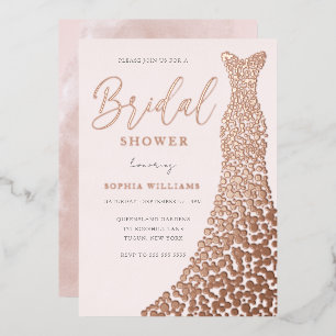 Blush & Rose Gold Gown Bridal Shower Foil Invitation