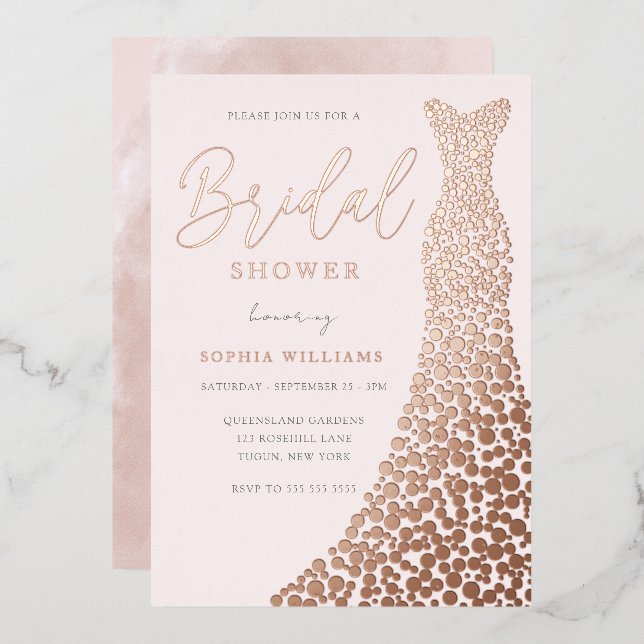 Blush & Rose Gold Gown Bridal Shower Foil Invitation (Front/Back)