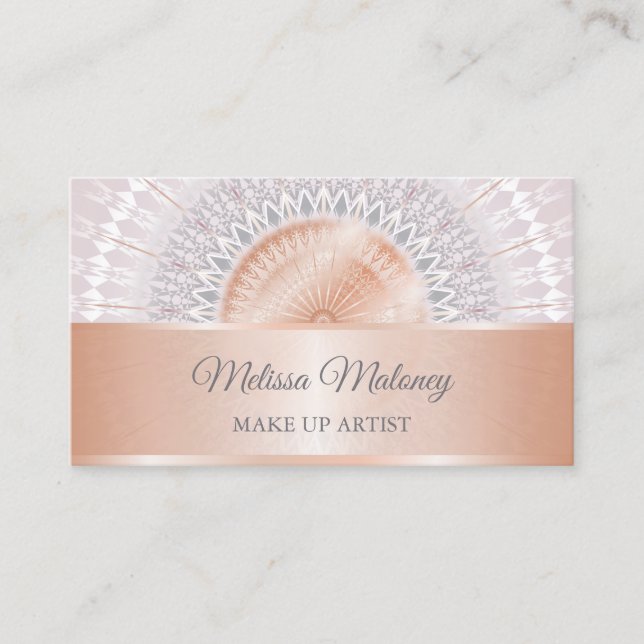 Blush Rose Gold Gray Mandala Business Card (Front)