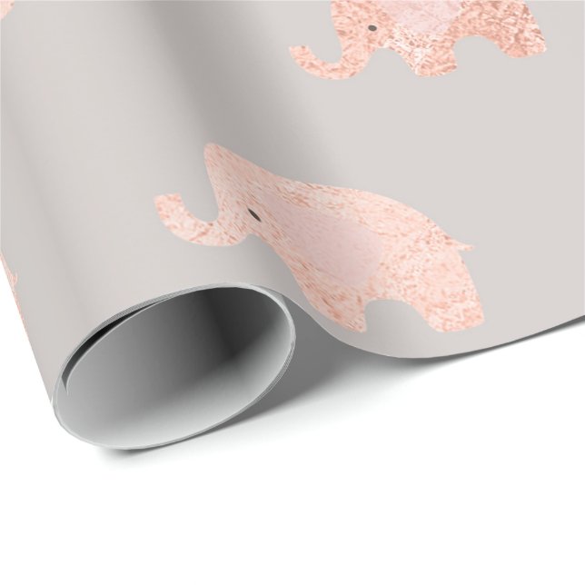 Blush Rose Gold Gray Princess Elephant Peach Wrapping Paper (Roll Corner)