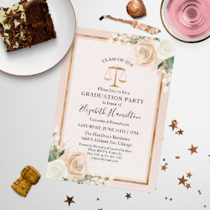 Blush & Rose Gold Law School Graduation Party Invitation