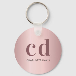Blush rose gold monogram initials keychain