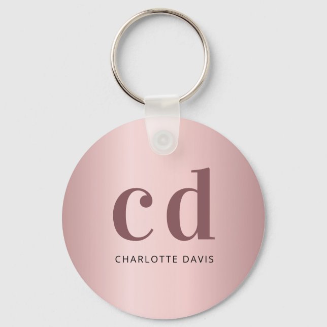 Blush rose gold monogram initials keychain (Front)
