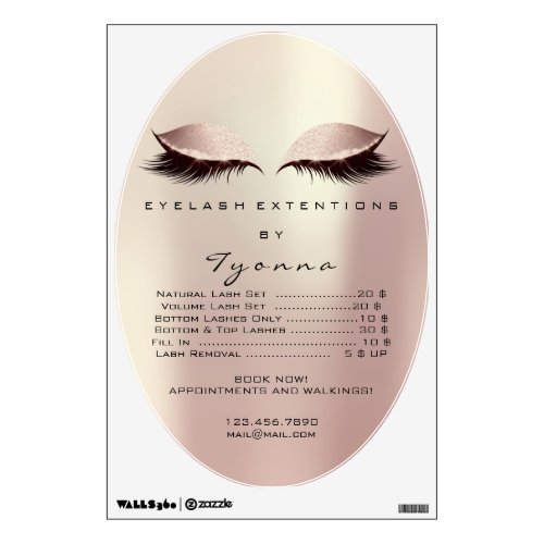Blush Rose Gold Oval Price List Lashes Makeup Wall Decal